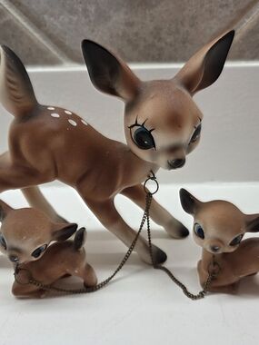 Vintage Ceramic Deer Trio Figurines Norcrest Japan Mother Doe Deer